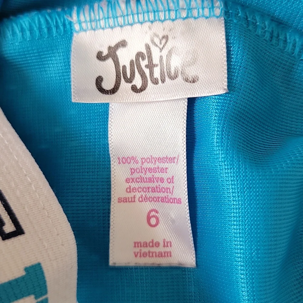 Justice Girls Athletic Mesh Dolphin Shorts Blue White Trim Elastic Waist Size 6